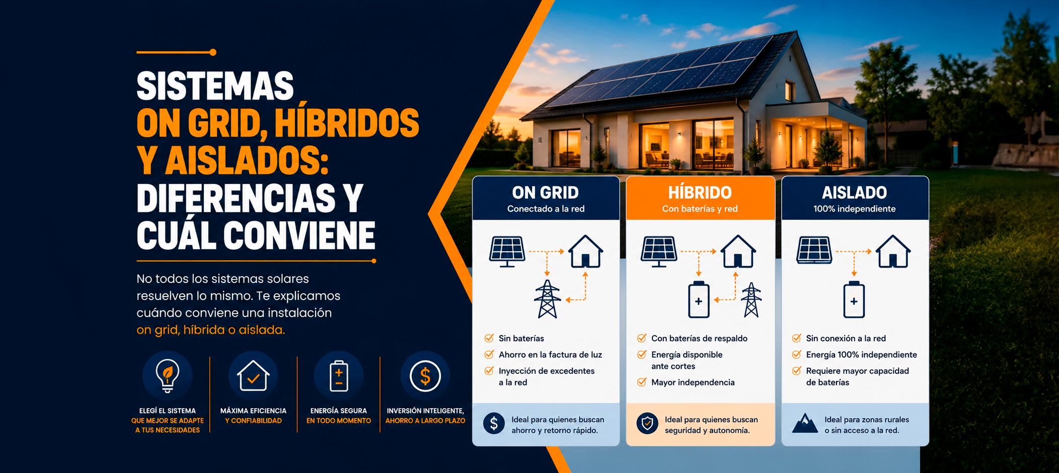 Instalación solar sobre techo representando distintos tipos de sistemas fotovoltaicos